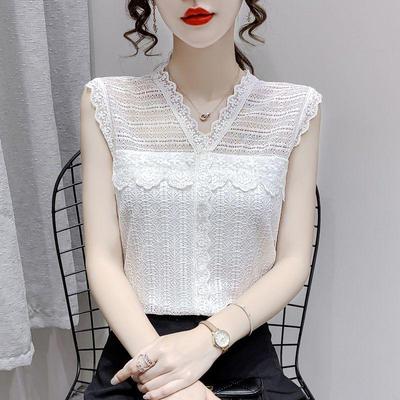 Women's Lace Hollow V-Neck Camisole: Slim-Fit, Stylish, Sleeveless Spring/Summer Base Layer
