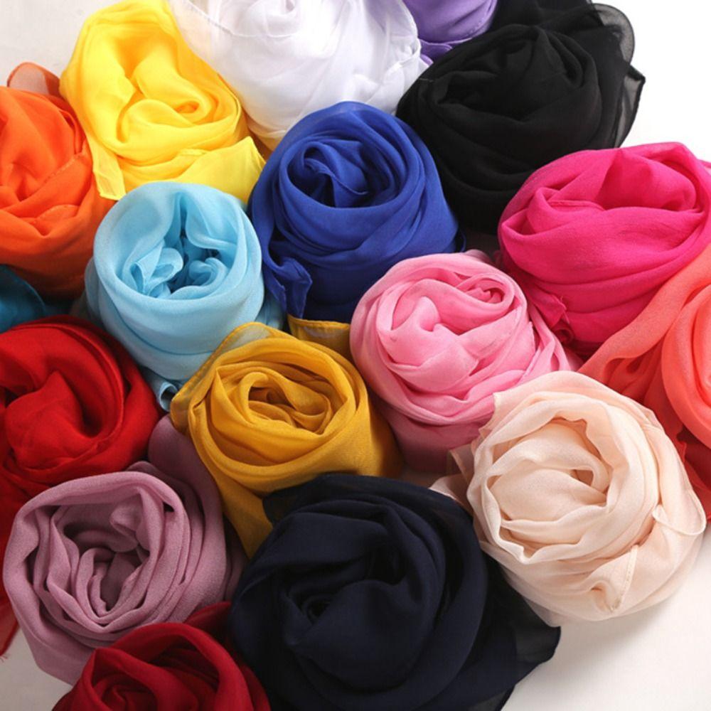 Elegant Chiffon Women Scarf Thin Soft Long Shawls and Wraps Solid Color Breathable Beach Sunscreen Hijab