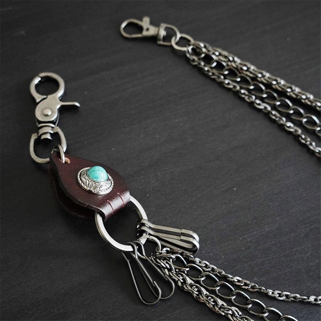 Men's Portable Sturdy Punk Rocker Biker Jeans Pants Chain with Studs and Stylish Designs for Waist or Key Attachment