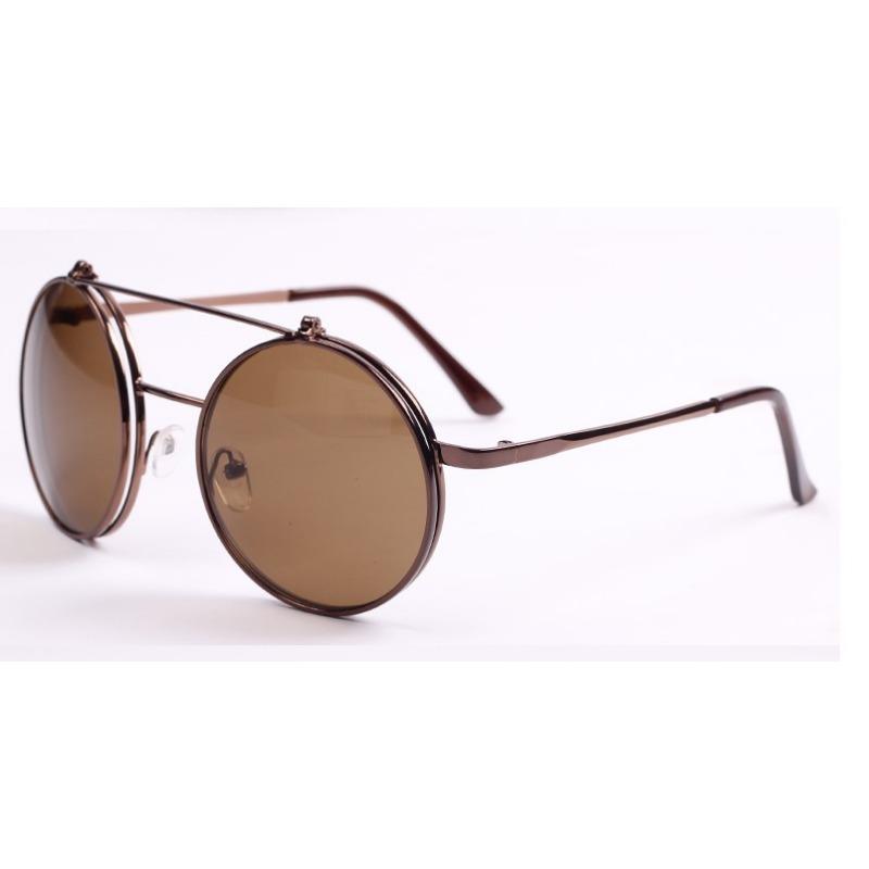 Year Retro Round Sunglasses Large Frame Prince Glasses Men'S And Women'S Metal Flip Sunglasses Double Layer Lenses