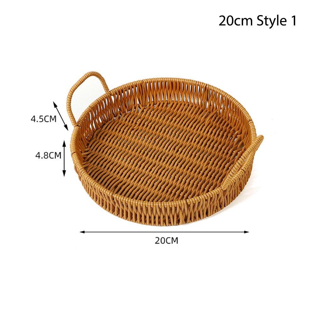 1Pcs Round Shape Storage Tray Breakfast Bread Food Plastic Rattan Threads Basket