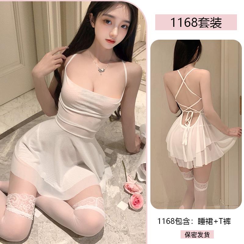 Sexy Pure Desire Sexy Nightdress Hot Beauty Back Strap Mesh Perspective Temptation Uniform Pajamas 1168