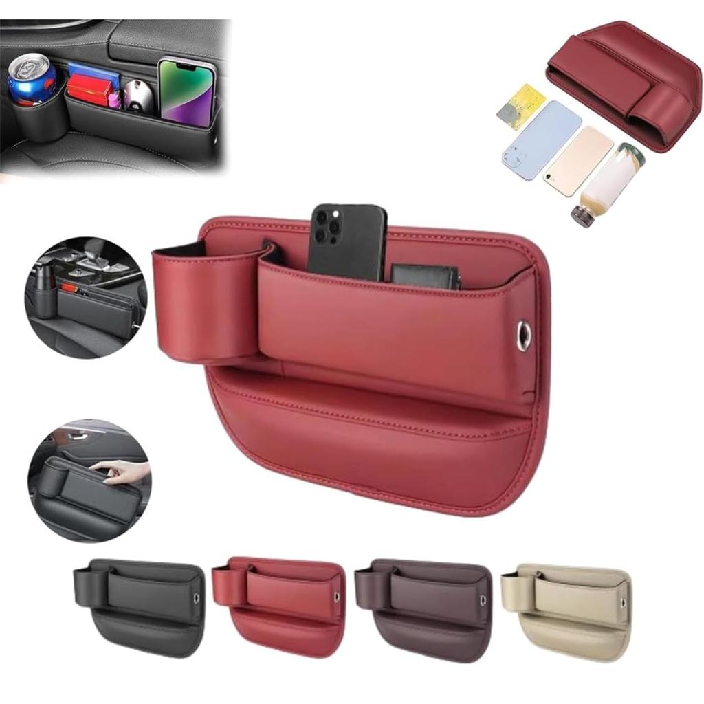 Interior Accessory Seat Filler with Cup Holder Leather Organizer Box Auto Bag Front Seat Storage Box