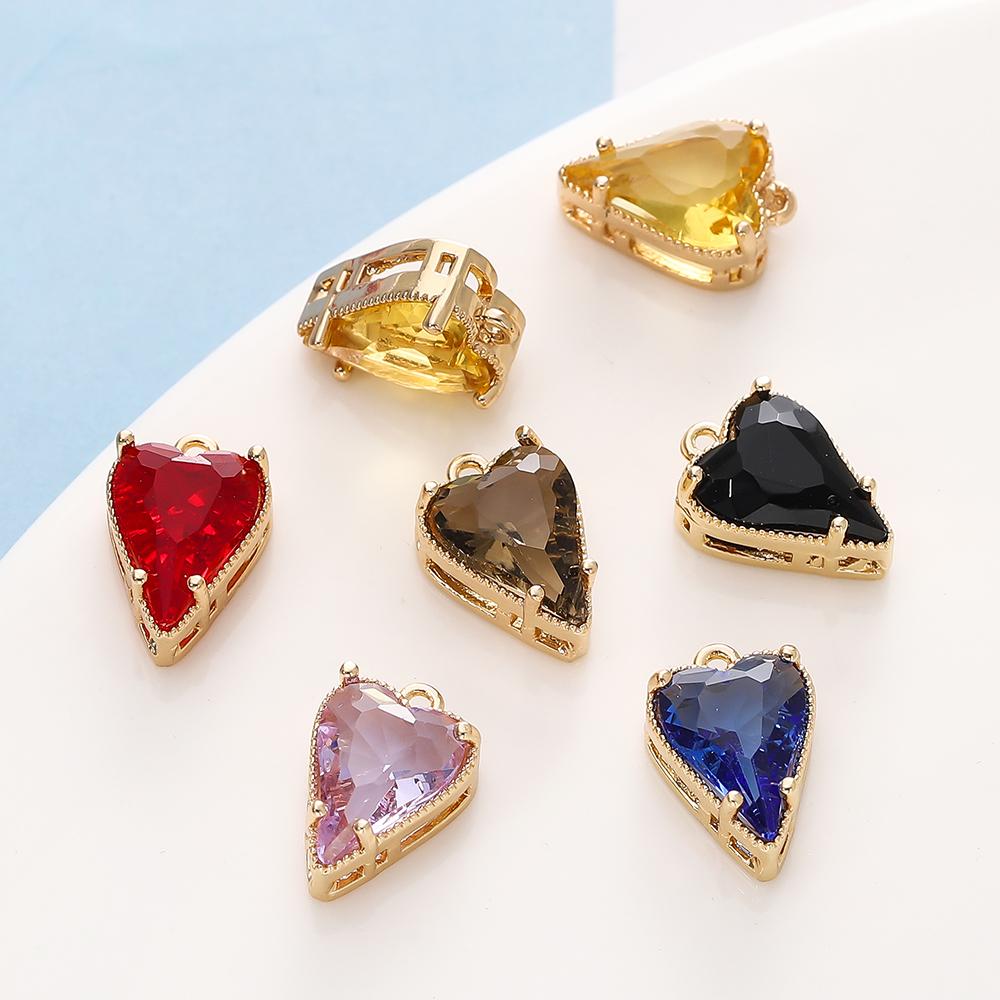 4/6Pcs 14/18K Gold Color Plated Zircon Single Hole Love Heart Double Hole Square Pendants For DIY Jewelry Making Findings