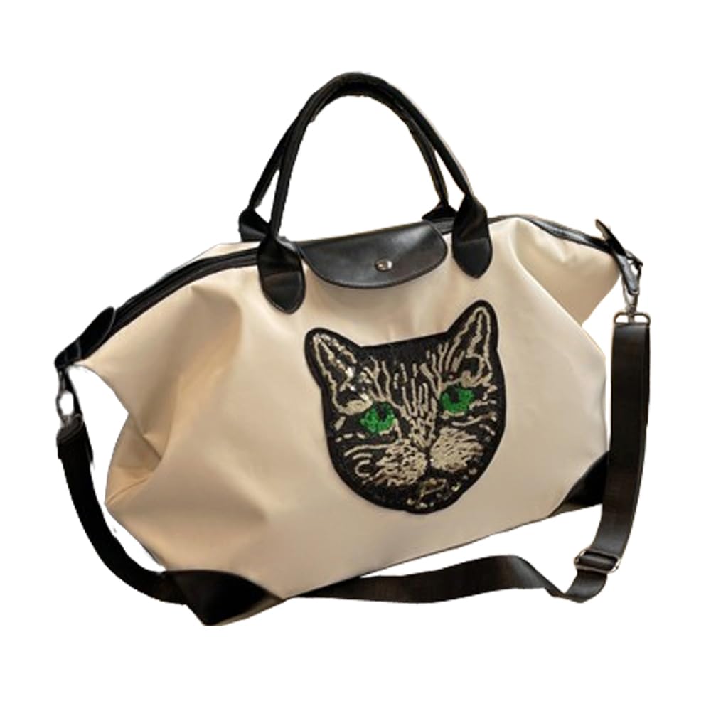 Suitcase Company Shoulder Boston Cat Sequin Travel Zippered Large Capacity Sparkly Cat Face Detachable Shoulder GPT White 2-Way Bag, Bag, Bag,