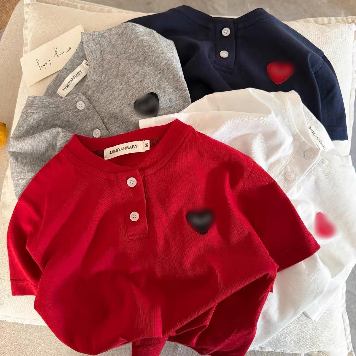 Boys Short Sleeve Polo Shirt with Heart Print Cotton Summer Top for Toddlers 80