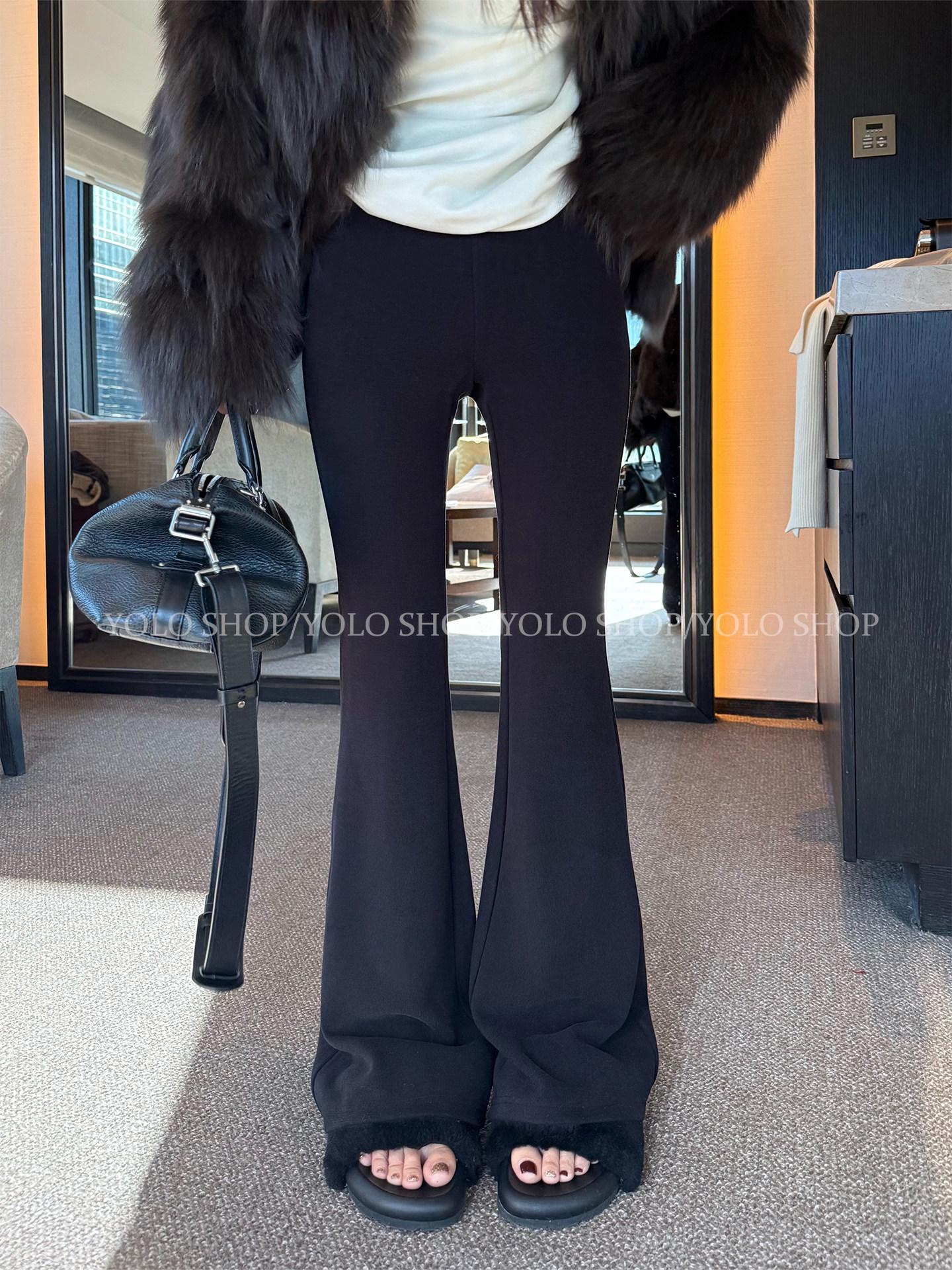 

YOLO SHOP Full Buff Cashmere Knit Hip-Hugging Flared Casual Pants - Spring Slimming Versatile Style Small чёрный
