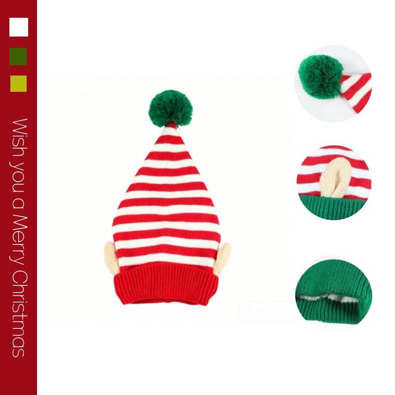 Elf Ear Christmas Hat Striped Knit Winter Warm Beanie For Men Women