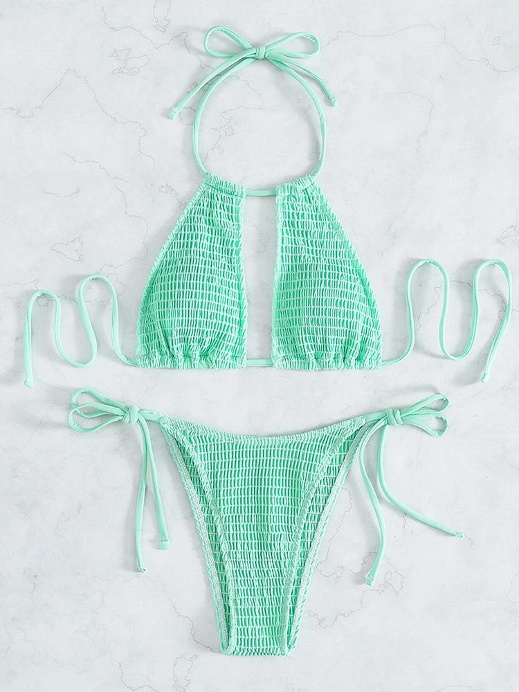 

2025 Купальник бикини халтер с вырезами по бокам и сборками Женский купальник Женская купальная одежда Набор бикини из двух частей Купальный костюм Пляжная одежда XL