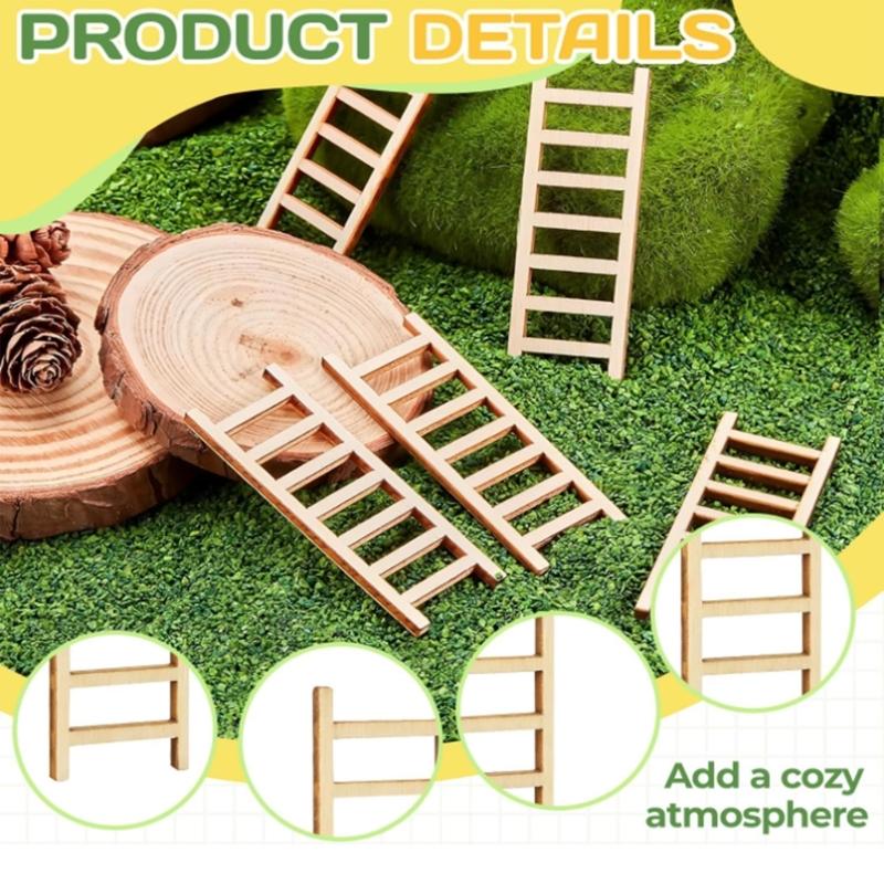 40pcs Natural Wood Miniature Ladder For Moss Landscape And Doll House Furniture Safe For Children Creative Pretend Play