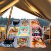 1pc Floral Cat Prints Outdoor Flannel Blanket Soft All Season Polyester Throw , Perfect for Picnics & Travel , Picnic Accessory