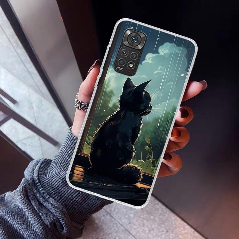 Anime Cat Rain Animal Phone Case For Xiaomi Redmi Note 10 11 12 13 14 15 Pro Plus 11S 12S 14S 11T 11E 10S Soft TPU Back Cover Re
