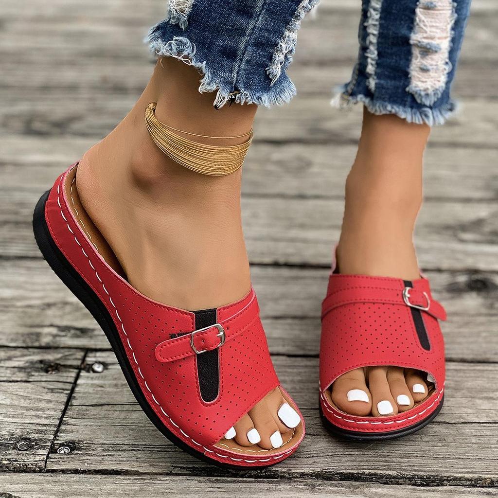 Sandali con zeppa estivi da donna, sandali ortopedici premium aperti, scarpe vintage antiscivolo casual da donna con plateau retrò