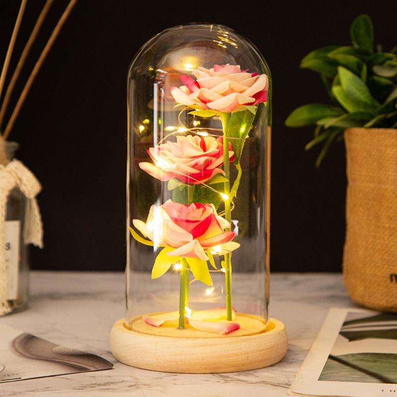 LED Galaxy Three Rose Artificial Flowers Wedding Decoration Creative Valentine'S Day and Mother'S Day Gift without Battery