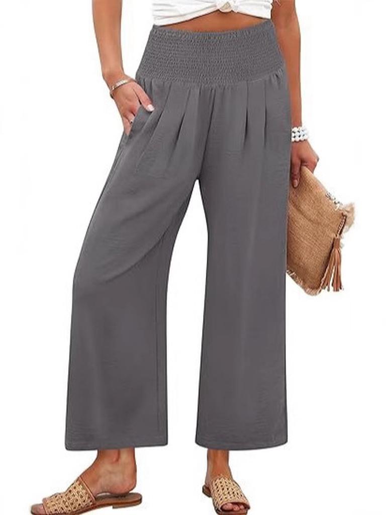 Spring/Autumn Solid Color Women's High Waist Straight Leg Casual Pants