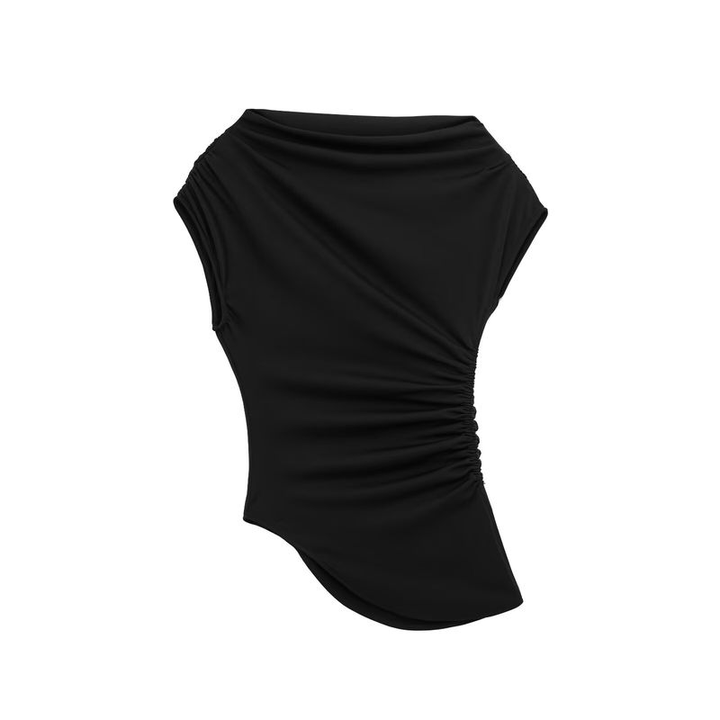 Kaslead New Arrival Women's Clothing Fashion Style Fashion Ruched Asymmetric Boat Neck Basic Tops 5644768