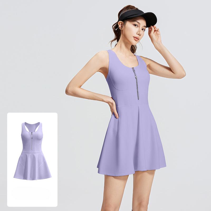 Zipper One-piece Dress for Women Anti-glare Base Outdoor Running and Fitness Sports Dress