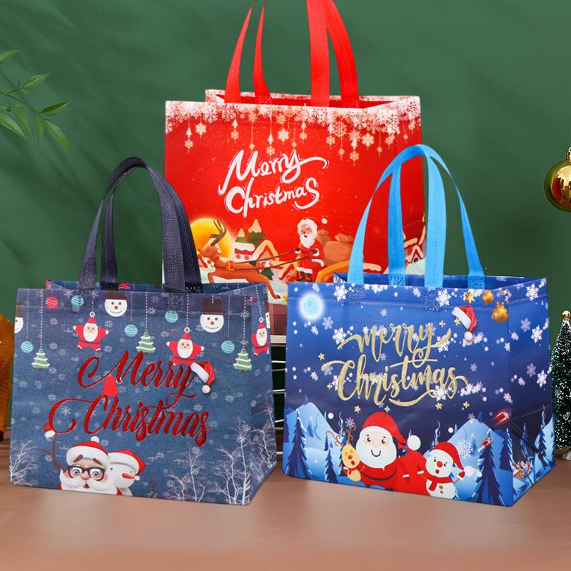 1-10pcs Christmas Gift Bags Navidad Santa Elk Snowflake Tote Bag  New Year Children's Gift Bags Portable Gift Box with Handle