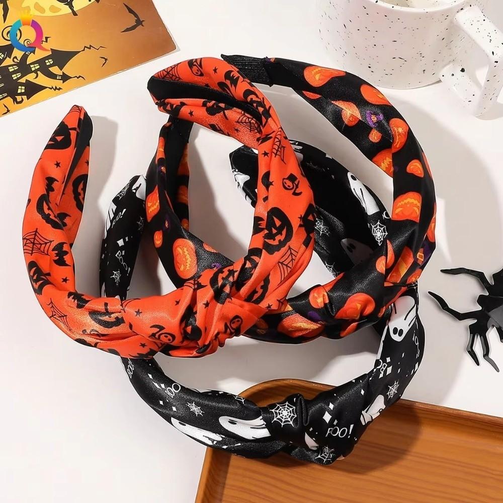 Horrible Top Knot Headband Festival Wear Ghost Print Hairband Pumpkin Head Headband  Trick or Treat