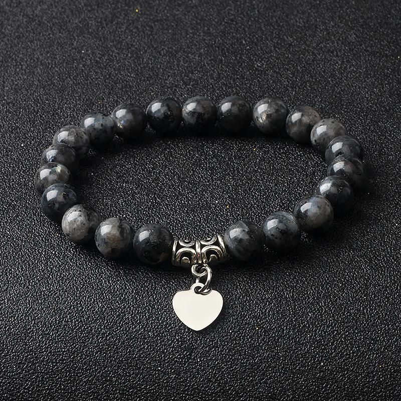 Original Amethyst Heart Charm Bracelets Women 316L Stainless Steel Pendant Bracelets Nature Stone Beaded Couple Jewelry Pulsera