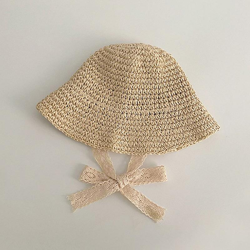 

Милая летняя соломенная детская шапочка для девочки, модная шляпа с кружевом и бантом, пляжные детские шляпы, детская панама, шляпа принцессы M бежевый