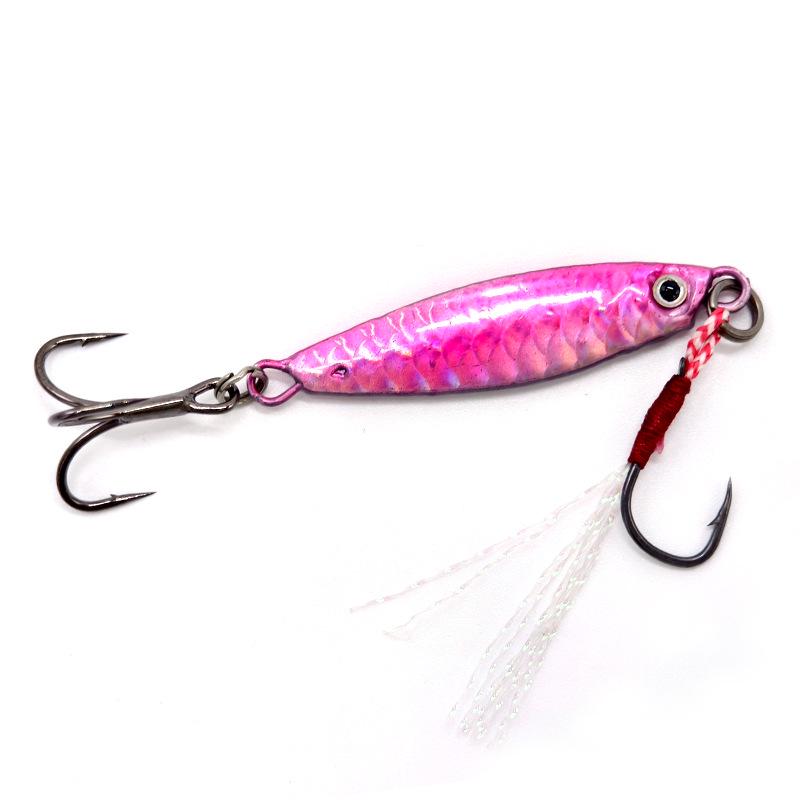 Long-cast Iron Fish Scale Lure for Mackerel & Perch - Blue & Red Bait 7g (Iron Plate Hook + Reinforced Treble Hook)