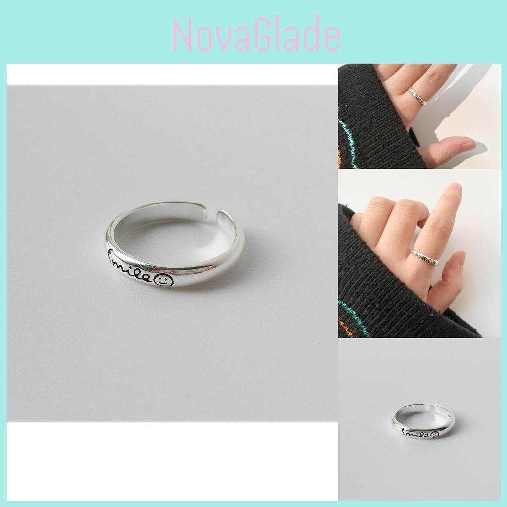 Bague Ajustable Visage Souriant en Argent Sterling S925 Pour Femmes Style Minimaliste Moderne