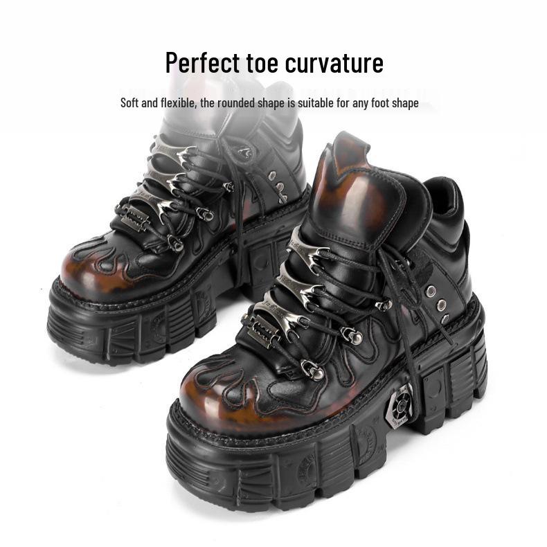 Zapatos de Plataforma Góticos Unisex - Botas de Motocicleta Punk Metal que Aumentan la Altura