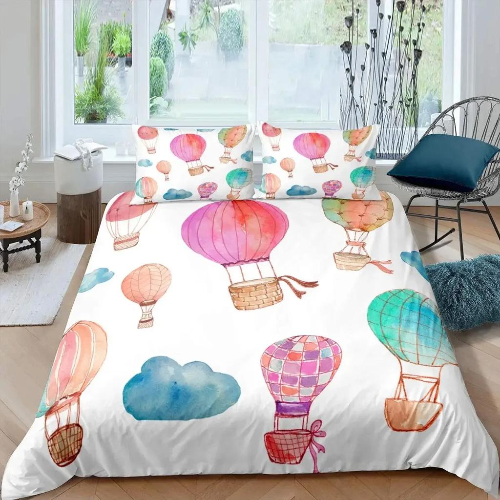 Hot Air Balloon Duvet Cover Set Romantic Balloon Bedding Set Extreme Sports Games Comforter Cover Romantic Trip Twin Quilt Cover