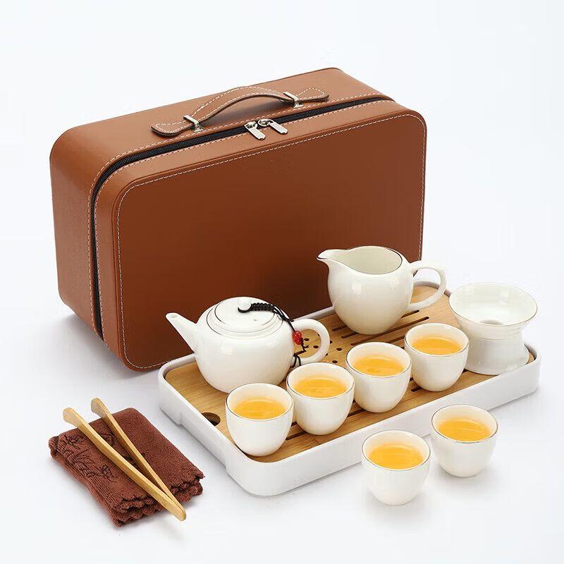 Mutton Fat Jade White Porcelain Travel Kung Fu Tea Set
