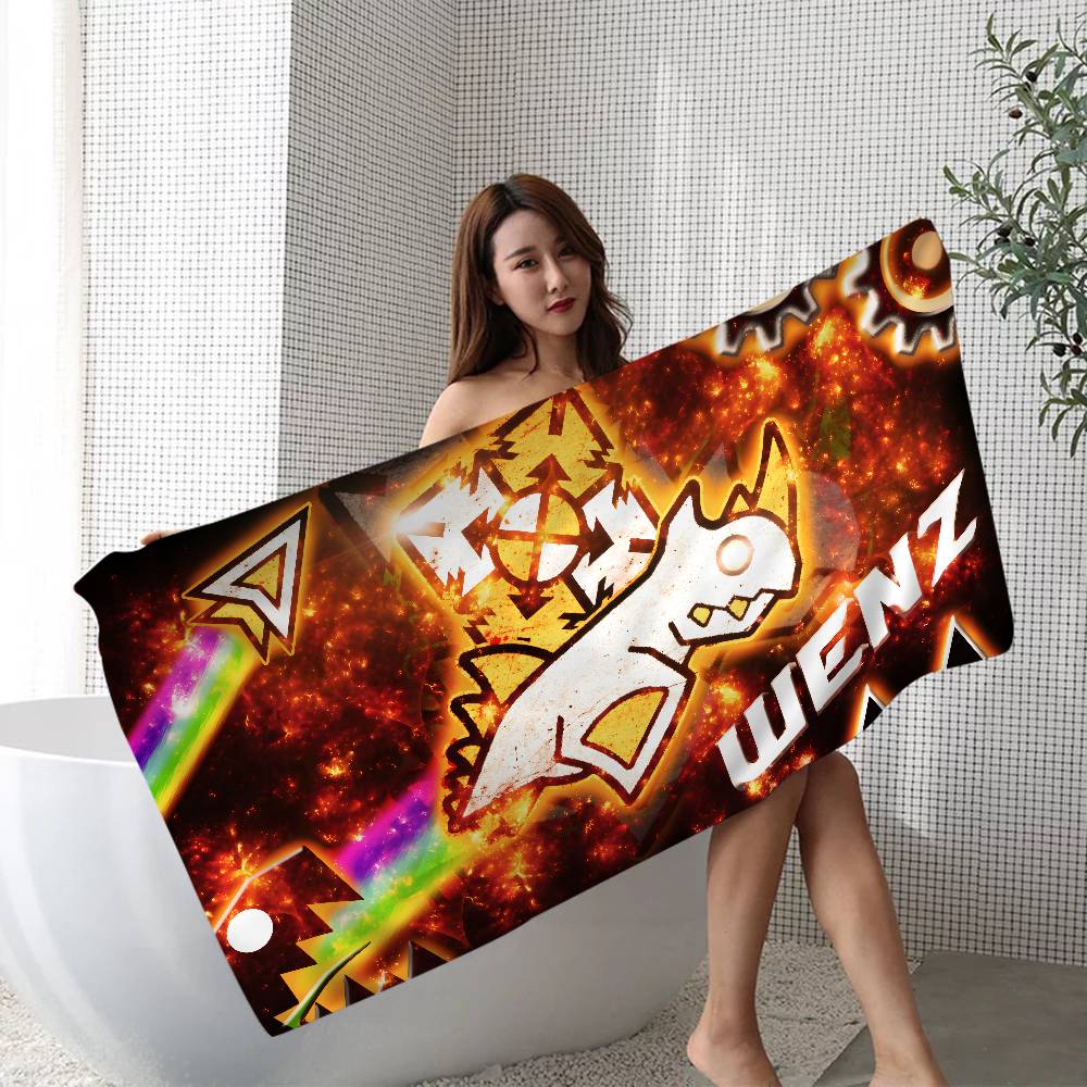G-Geometry-Dash Hyper-Rhythmic-Neon Beach Towel Colorful Bath Towels for Girl Quick Dry Custom Sand Free Beach Yoga Spa Gym Pool
