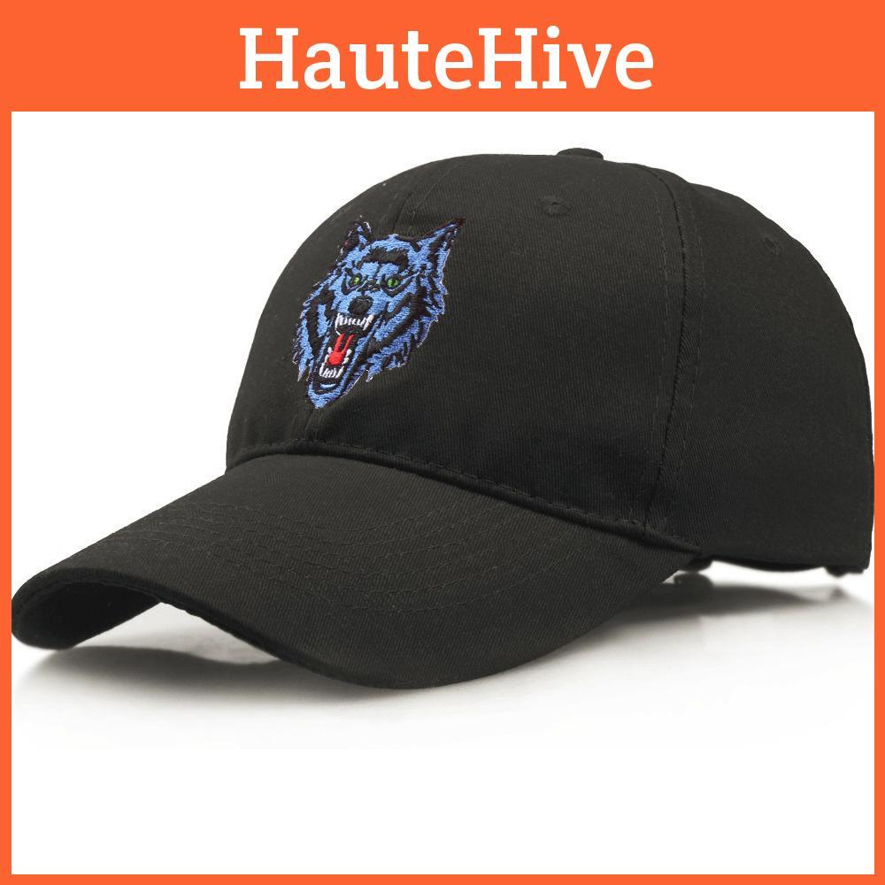 Blue Wolf Head Pattern Embroidered Baseball Caps Outdoor Sports Casual Hats