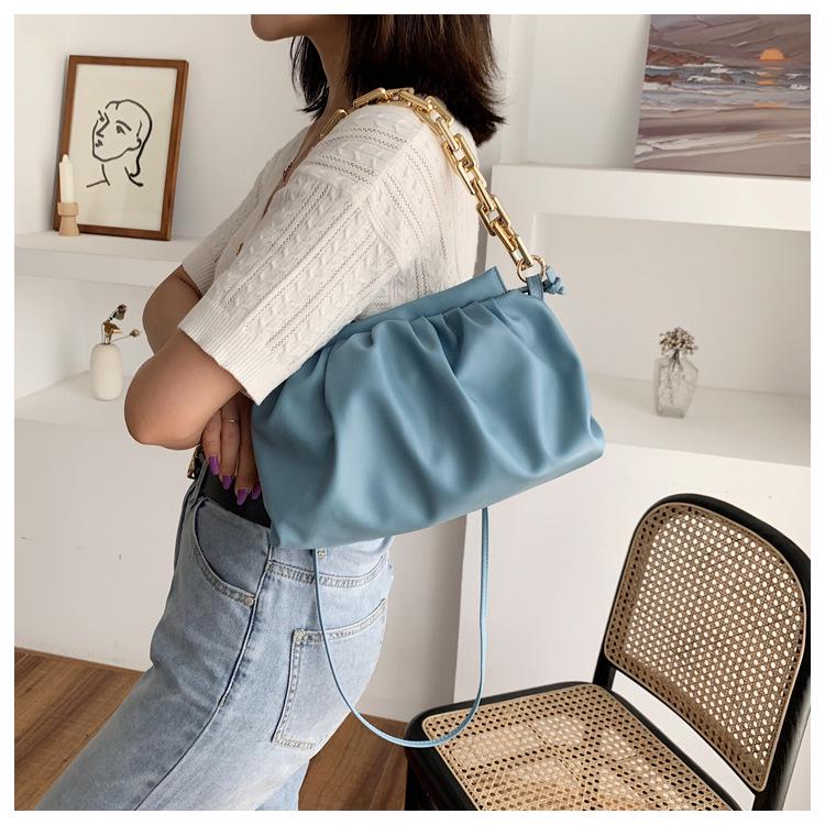 2020 Women's Chunky Chain Ruched Microfiber Crossbody Underarm Handbag