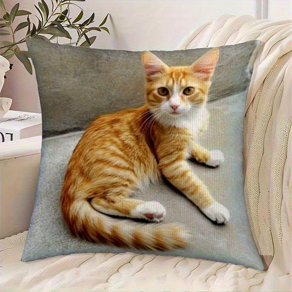 Fun Cat Theme Double-Sided Printed Pillow Cover Short Plush Suitable Living Rooms Bedrooms Sofas Throw Cushion Cover