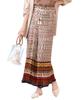 Kobe Lettuce Ethnic Print Pleated Pants with Rope Belt One Size Brown Wide-leg [M2529] Women's, (M),