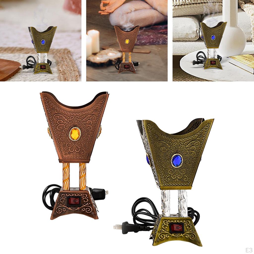 Electric Censer EU Adapter Iron Incense Holder for Meditation Office Bedroom Red Copper