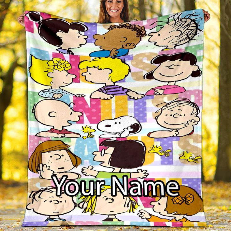 Custom Name Snoopy Theme Printed Blanket - Perfect for Couch, Bed, Travel & Outdoor Use | Machine Washable, Cozy & Durable.
