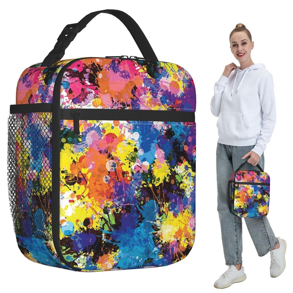 Colorful Graffiti Splashing Insulated Lunch Bag for Kids School Cooler Thermal Food Box Tote Leakproof Lunch Boxes Container