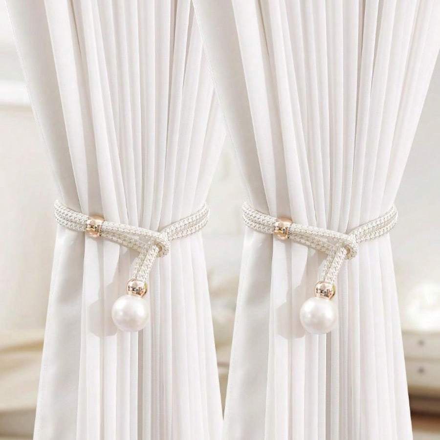 Pearl Curtain Tiebacks, Curtain Pearl Tiebacks, Decorative Fixings, Rope Curtain Tiebacks No Punch Adjustable Pull-outs
