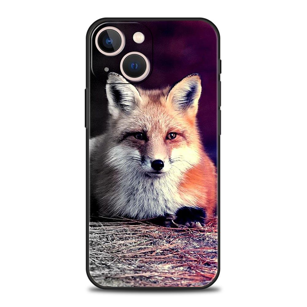 Cute Cartoon Animal Fox Phone Case For iPhone Apple 14 13 12 11 Pro Max Mini 7 8 Plus XR XS X SE 2020 Black Silicone Cover Coque