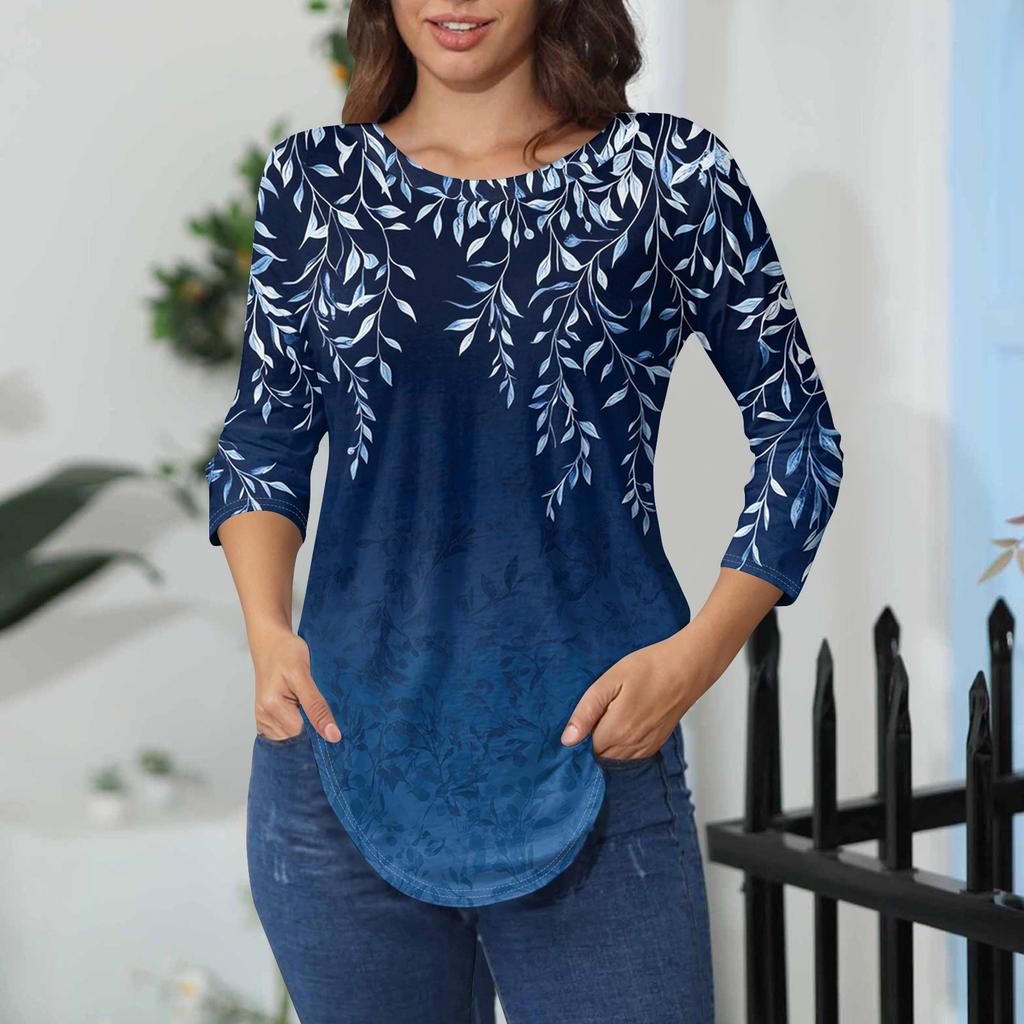 Damen-T-Shirts, 3/4-Ärmel, einfarbig, Pullover, Sommer, Frühling, Tops, Blusen