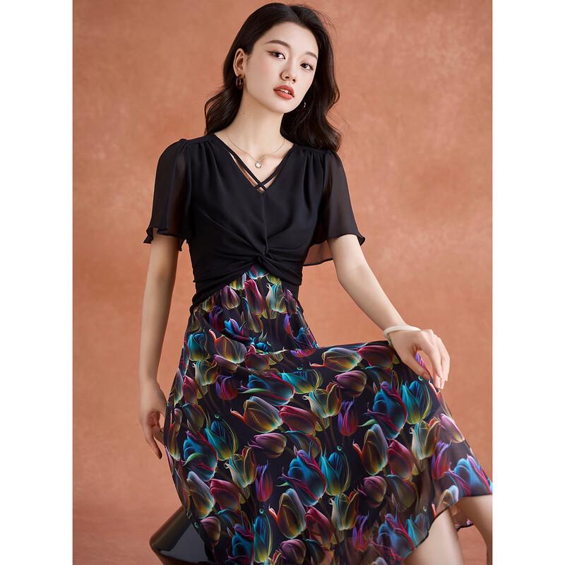 Mei Lan Ni French Chic Colorblock Print Maxi Dress 3XL