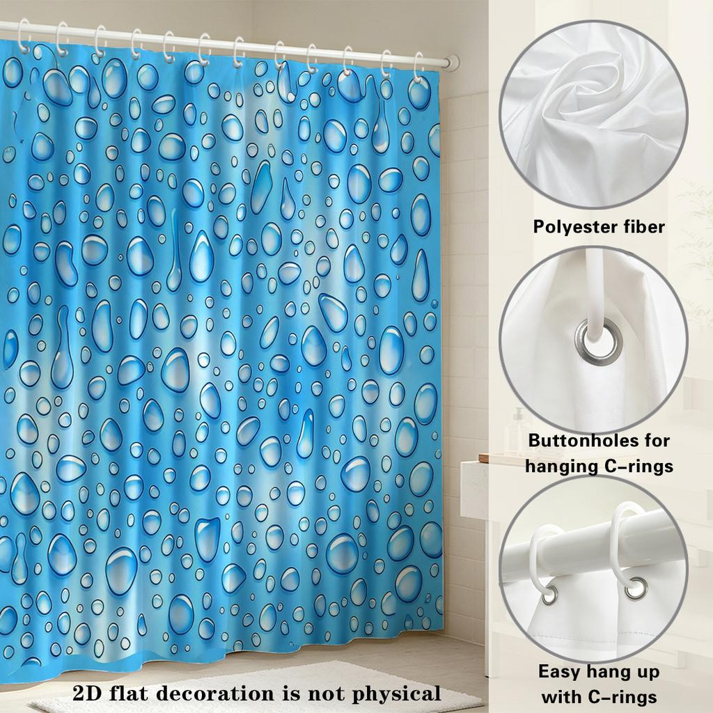 Luxurious Blue Water Drops Shower Curtain Waterproof Bathroom Shower Liner Modern Oceanic Dripping Design Decoration for Home De