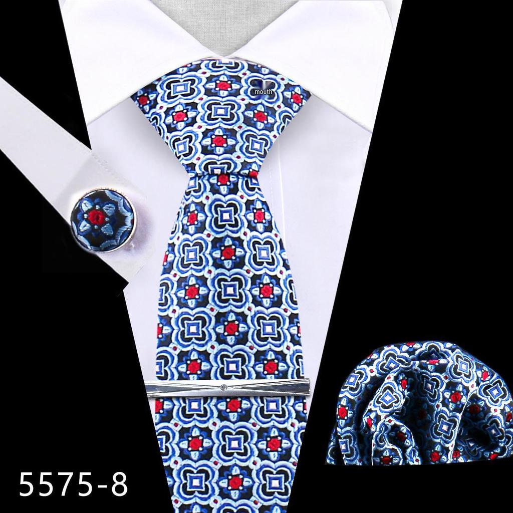 Men's Premium Polyester Tie, Pocket Square & Cufflink Set for Formal Events