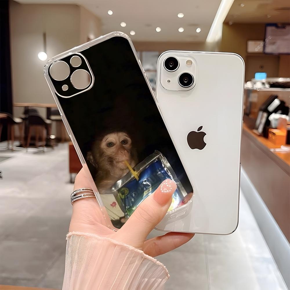 

Monkey Sipping Caprisun Meme Phone Case for 15 Pro Max iphone 14 Plus 11 12 13 Mini 7 8 Plus X XR XS SE Transparent Soft Cover iPhone13 mini