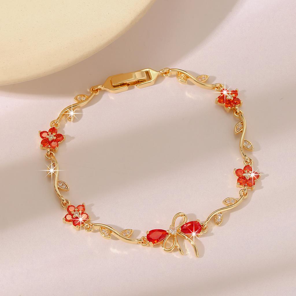 Luxury Gold-Plated Copper Zircon Leaf Bracelet, High Quality Jewelry