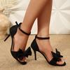 Temperament Stiletto Sandals Autumn New Round Toe Open Toe Bow Slip Strap Anti-slip Wear-resistant High Heels