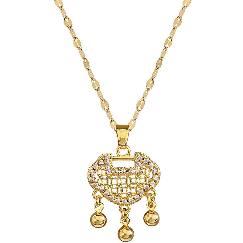 Titanium Steel Gold Safety Lock Necklace Korean Version Girlfriend Collarbone Chain Simple New Pendant Jewelry