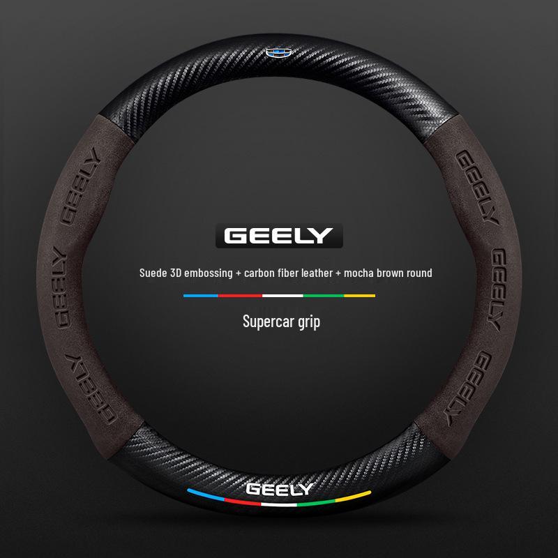 Rutschfeste 3D-geprägte Karbonfaser-Lenkradabdeckung für Geely - Wildleder, Atmungsaktiv, Unisex