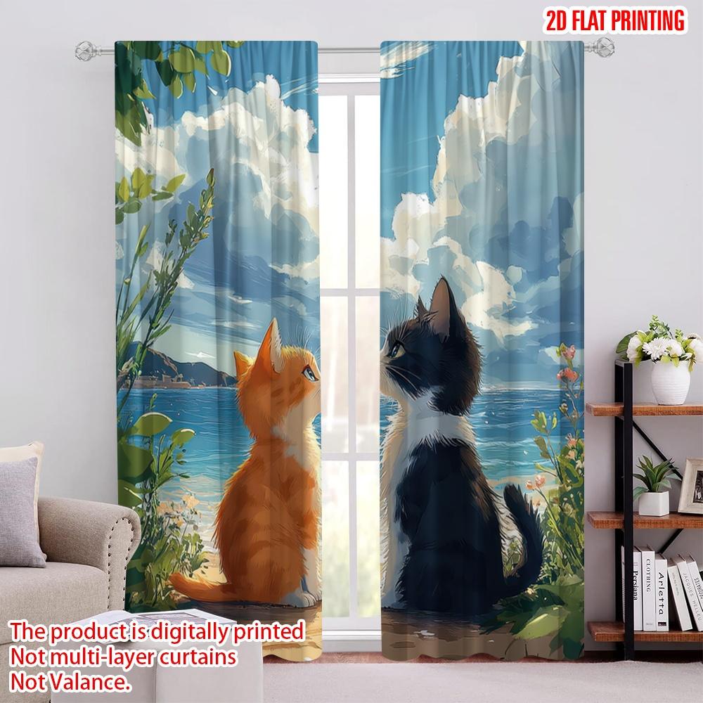 

2pcs Curtains Cute Cat Design Versatile Polyester,Without Electricity Spring Party & Holiday Decor Use for Living Room, Outdoor 52.50 × 116.00 cm 2 pcs